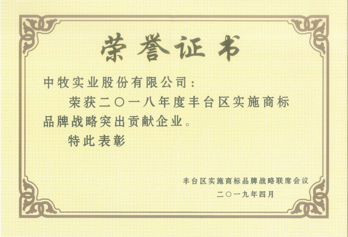 2019年4月，公司獲得“2018年度豐臺區(qū)實施商標品牌戰(zhàn)略突出貢獻企業(yè)”榮譽稱號.jpg